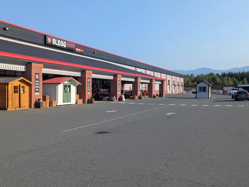 Slegg Building Materials in Cumberland, BC, with a freshly painted exterior